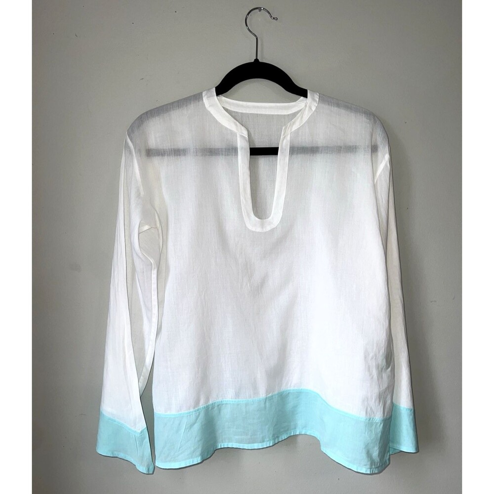 Manuel Canovas Paris Long Sleeve Tunic Blouse Shirt White Sz T3 France Beach
